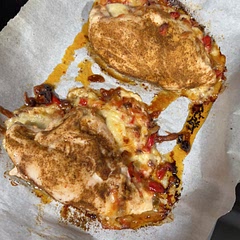 This was delicious! I butterflied the chicken and covered the outside with Cajun seasoning, then stuffed it. I did not use mushrooms to stuff, but turned out great!