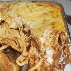 Used Bucatini noodles. My greek husband said it was perfect next to his Yaya's Pisticho.