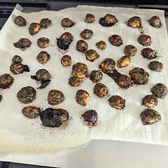 25 minutes was way too long .. went to breastfeed so I didn't notice them getting so crunchy, but it was just the outer layer.. they were still good. Oh... I did also add the maple syrup and honey with the olive oil and pepper/salt which made the outer layer carmalized