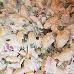 Add dressing just before serving, it is creamier like that!  The celery and red onion add a nice crunch to the creamy texture