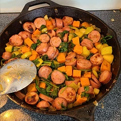 I added a couple of extra steps like covering the veggies and apple for a few minutes to soften. I also added extra cooking time towards the end at a lower temperature to soften the sweet potato more. Great dish. So tasty!
