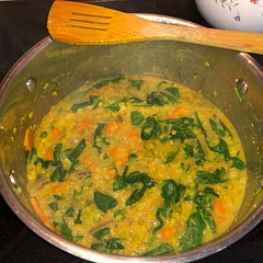 Very flavorful! This soup was gorgeous and delicious! Recipe says four servings, but I have half a pot here - it’s probably 8 cups, so these are really generous servings! I also substituted vegetable broth instead of water. Absolutely wonderful!
