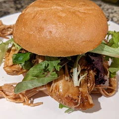 Added lettuce, but honestly this is delicious as is.  

I recommend warming the remaining BBQ sauce before adding it to the chicken to avoid it cooling.  Even cooled...still delicious!  By far one of my favourite recipes.
