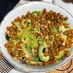 Used savoy cabbage instead of kale (as we don’t have it in our country). It’s best to simmer savoy cabbage for 5 minutes, then cool it down and leave it in fridge for half an hour. I also made a lot of the dressing, so the salad became juicier.