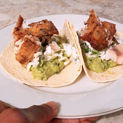 I’ll have to try a spicier seasoning for the fish. A bit bland for me. Also decided to make my slaw more slaw-like by adding some sour cream to it. So delicious