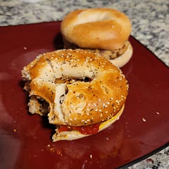 When I first mixed all the ingredients together, I didn't like how soft it was and how problematic the patties would be to turn in the pan, so I added bread crumbs until I felt it held a bit better together. I could have added more but I was trying not to bulk them up either. I also took the liberty of adding extra seasonings I'd normally put in my burgers like garlic salt and onion powder. And since I'm cooking just for me and find hamburger buns go bad too quickly, I tried these out on some bagels. The everything bagel with this burger was excellent!