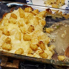 I would bake it for 20 - 25 mins if using frozen tater tots