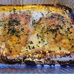 Minor Modifications: used bay seasoning instead of paprika, also made it imperial (layer of shredded parmessaun cheese on top) and a little extra time at 450 for browning