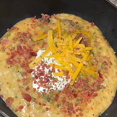 It was a little bland at first, I definitely had to spice it up a bit, but a little garlic salt, pepper, and paprika brought it deliciously to life. It was quite reminiscent of loaded potato soup especially with the added bacon and I used a spicy Italian sausage instead of ground beef. Definitely gonna be a work night go to.