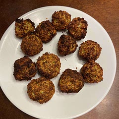 Tastes good. Most balls came out. But there was a lot of moisture when trying to roll them. So I had to shape them in a paper towel first. I’m wondering if some time with the chick peaks drained would solve that???