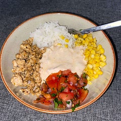 Switched out a few things like white rice for brown rice, made my own salsa and I forgot the black beans but maybe next time :P 

Love how quick it was and all the components taste yum!