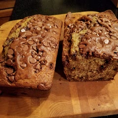 I had 4 very large ripe bananas and 3 medium bananas, so I doubled the recipe. I had to cook 10 minutes longer and the bread turned out very moist and delicious. If your bananas are large, I would use only 3 in this recipe.