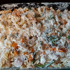I made this up this morning from fridge food. My son is away at Uni and I am visiting this weekend. I wanted to make sure he was getting something healthy that he can freeze and reheat.