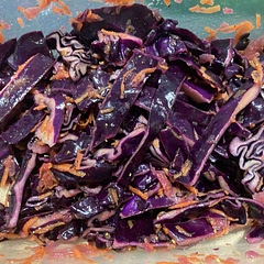 Delicious alternative to coleslaw! I added a dsp of chilli flakes to the vinegar when I whisked it and it was really nice. I only had 1 red cabbage and no green cabbage though, so I just used the whole one