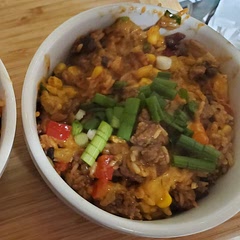 Delicious with pickled Jalapeños and hot sauce.  Definitely will have leftovers. This was super easy to make and I would make it again.  Would work well with ground chicken or turkey.  I would also be curious to try this with spicy chorizo.