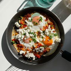 Delicious and easy breakfast! I made a portion for 2 with a little less tomato sauce, and it turned out great and bit more crispy :)
