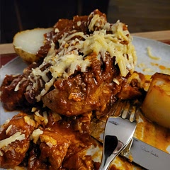 Mega flavour. Served with jacket potato. Doubled the chorizo, garlic and tinned tomatoes. Used pimenton and tripped the quantity. Reduced the sauce for over an hour to intensify. Not sure it needed the sundried tomatoes.