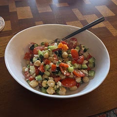 This is delicious! Seems simple but so very good!
Instead of making the dressing I used Ken’s Steak House Greek dressing. It’s perfection!