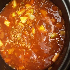 Made mine with peppers and zucchini,  Also added green Chile's as well!