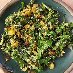 Everyone loves this salad! It’s so surprising to have a hard salad, but the little bits of chard stalk add crunch and the crispy breadcrumbs add a lot of texture. Highly recommend!