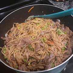 I added some peas and onions to the mix to add more flavor as well as some hot chili oil to make it spicy. Also used whole wheat thin spaghetti. Was very delicious,  would make it again.