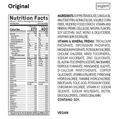 The serving size on Soylent Powders is ½ cup to make an 8 oz. shake with 270 Calories or 2/3 cup to make a 12 oz. shake with 400 Calories.