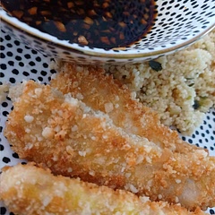 Used this recipe to make fish sticks. I fried them in coconut oil. The sauce was yummy.
