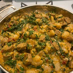Really good! I used Trader Joe’s cauliflower gnocchi and fudged the directions a bit to make that work. The Trader Joe’s brand vegan sausage is very meh; I wonder if the brand she recommends is better.