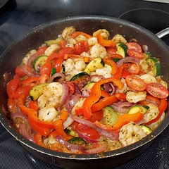 Tasty, easy, healthy :) There is a bit of prep involved but still easily doable for a weeknight. I omitted chickpeas since I was already making rice for a side.