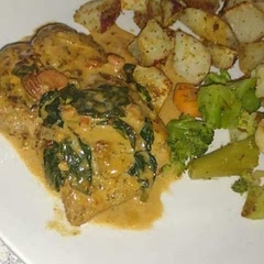 I only had boneless skinless chicken thighs and i seasoned the meat with a little bit more seasoning. Overall my husband like it and the kids.