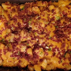 This dish turned out good half way through the dish it got very savory which made it filling for me. I will say check your potatoes to make sure they are done before putting your toppings on.