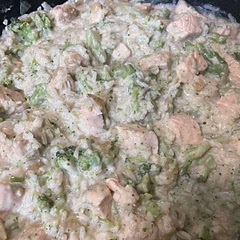 Followed the receipe except added broccoli when the meat was almost done. Need a little more seasoning, but other than that it's very good. More cheese would not be out of the question either.