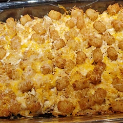 i baked it for 45 minutes in the oven, added the milk only and id recommend cover for 30 and cook uncovered for 15 and add more cheese to the last 5 minutes!  i also used fresh bacon and cooked the bacon and chicken ahead of time
