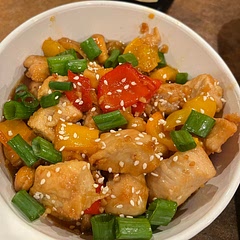 I just added all the ingredients together in one big bowl that I made the sauce in, coated and then baked everything for 30 minutes (doubled the sauce and had 3 large chicken breast) served over rice and everyone loved this. It was awesome!