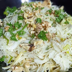 Really tasty! Used parmesan instead of pecorino, and parsley instead of chives as that's what we had. I love cabbage and leek anyway and really enjoyed it. Would have been just as good for me without the walnuts.