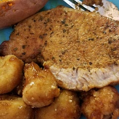 We served this with teriyaki cauliflower and sweet potatoes.
