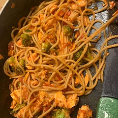 Added broccoli with the salmon and a stock vegetable cube with the chopped tomato can - easy and quick to make
