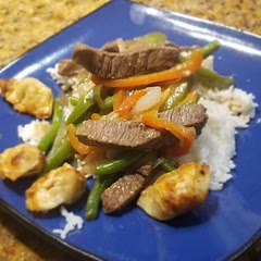 Added green bell pepper with the veggies, fried some potstickers to add crunch, simple white rice base. Was absolutely delicious and surprisingly fast to cook.