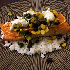 Super tasty! We did 1/3 recipe and it was the perfect amount for two. The salmon was incredibly tender and juicy and the salsa was a great blend of flavors (added some lime juice and cayenne as well). Served over rice.