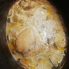 I read that it's bland so I added fresh thyme, rosemary and sage plus cayenne pepper. Didn't reduce the liquid. Replaced the pork with chicken tights. 5 hours in the slow cooker. It was fantastic!!! I recommend it.