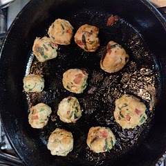 I added rolled oats, the meat mix was too sticky.  You can add quinoa or rice to make a full meal for kids . 
Adding fennel seeds, bacon and maple syrup would make it taste more as breakfast sausage.