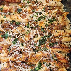 So...I followed the cream arborio recipe at bottom...added pine nuts to it...and placed chicken strips on top on rice, with garnish of carmalized onions, basil, and grated parmasean