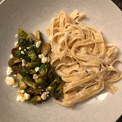 SO delicious and easy! I actually made it with hot honey Brussels sprouts (a recipe I found on Whisk) so I did something different for those than what was in the recipe. However, the lemon + ricotta + Parmesan pasta was 😱😱😱. Highly recommend trying this one!