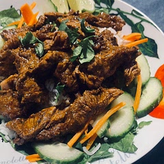 My husband isn’t a fan of lettuce wraps, so I made this recipe into a salad.  The Thai curry seasoning blend in this recipe was just spicy enough and paired well with the freshness of the cucumbers, carrots, and lime.  Quite tasty!