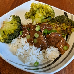 Added steamed broccoli and rice.
Perfect weekday dish. Really really easy to throw together. Going to try it next time with chicken.