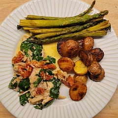 Made it with boneless, skinless chicken thighs.  Came out so tender and juicy that it fell apart when stirring in the spinach. Pairs really well with asparagus and roasted potatoes. Definitely a keeper!