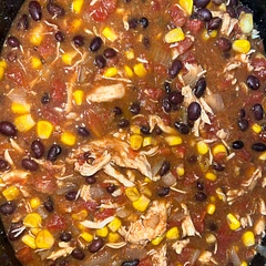 I covered the beans, tomato’s and chicken in extra broth, but didn’t change the recipe aside from that. It tastes great, but needs a little extra seasoning.