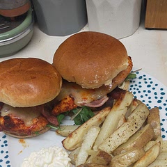 Added bacon. 
Last time I cooked it I cooked the chicken in the frying pan and was too charred for my liking so cooked them in the oven and turned out much better
