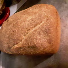 What an excellent bread! The crust is crunchy but not tough and the bread itself is slightly sweet from the little bit of molasses that's in it. Definitely a taste treat.