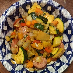 Added some potatoes, carrots, and spinach. Then I added a bit of a broth made from Better Than Bouillon and 1/4 water to give it more Flavor